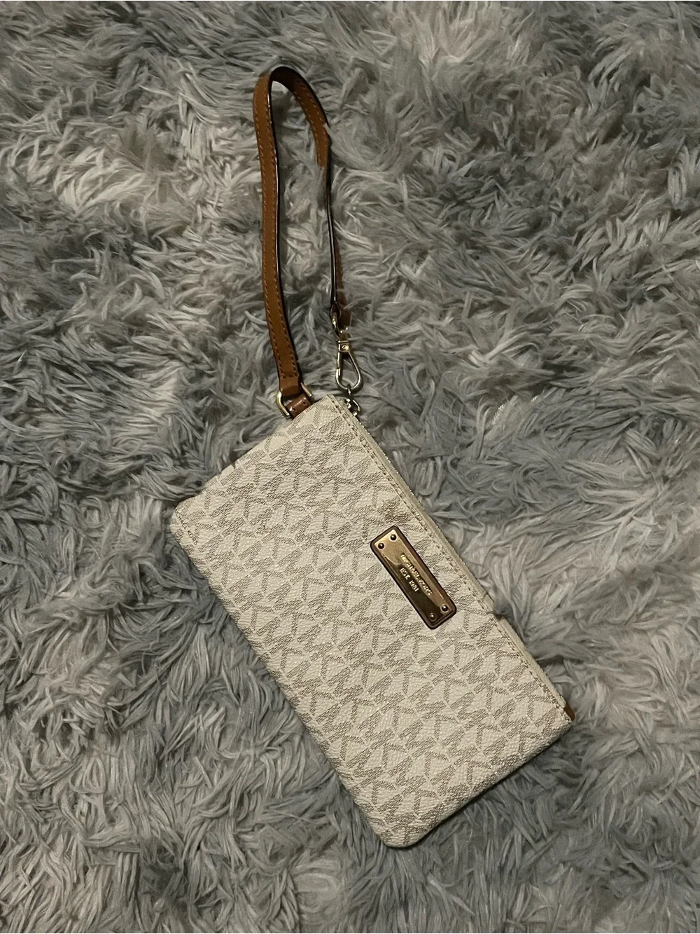 Michael Kors Vanilla Edition Patterned Wristlet Wallet with Brown Strap